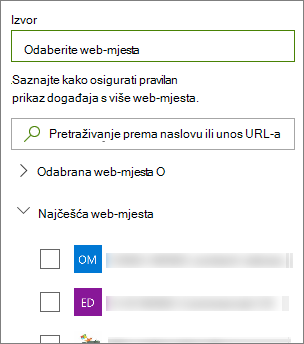 Odabir izvora za događaje