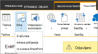 Gumb Umetni sliku s izbornikom mogućnosti izvora ispod njega.
