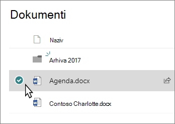 Snimka zaslona biblioteke s odabranom datotekom