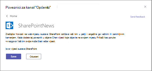 Dijaloški okvir poveznika za vijesti