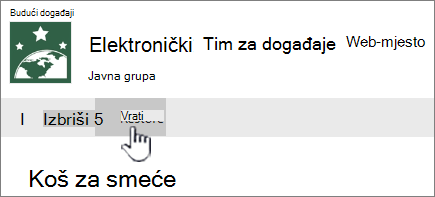 Kliknite Vrati da biste vratili stavke