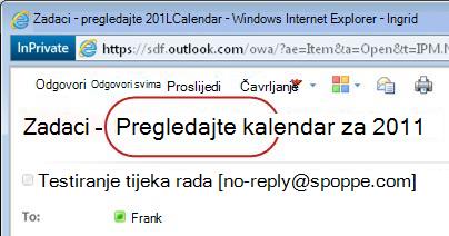 Tekst Odobriti u retku Predmet u obavijesti o zadatku