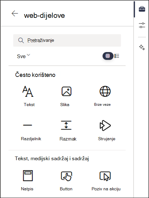 Web-dijelovi navedeni na 2. razini alatnog okvira