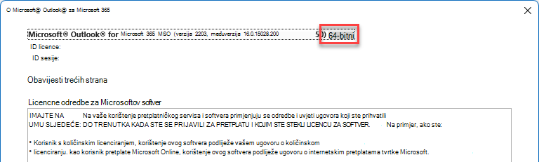 Prozor s prikazom detalja o programu Microsoft Outlook.