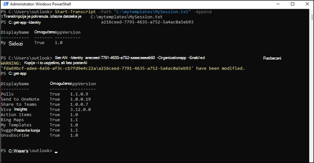 Administrator prozora PowerShell za Outlook