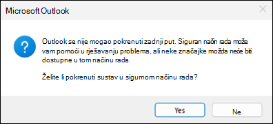 pogreška sigurnog načina rada klasičnog programa Outlook