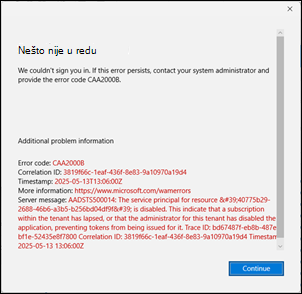 Pogreška pri prijavi u klasični Outlook CAA2000B