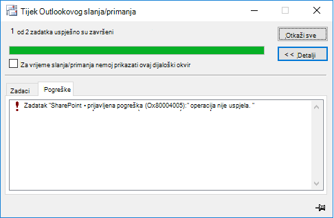 Pogreška prilikom povezivanja s bibliotekom dokumenata sustava SharePoint