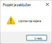 Snimka zaslona s pogreškom Lozinka nije valjana