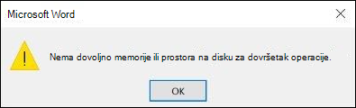 Pogreška nedostatka memorije u sustavu Office