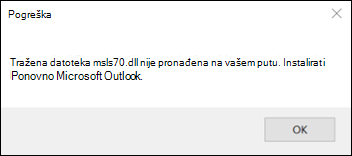 Pogreška pri pokretanju klasičnog programa Outlook