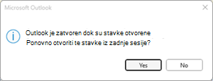 Pogreška zadnje sesije u programu Outlook
