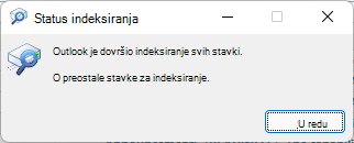 Outlook je dovršio indeksiranje svih stavki