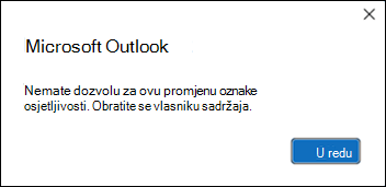 Pogreška u dozvoli primjenom oznake osjetljivosti u programu Outlook