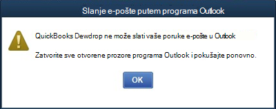 Pogreška u aplikaciji Quickbooks Desktop nije moguće poslati e-poštu u programu Outlook