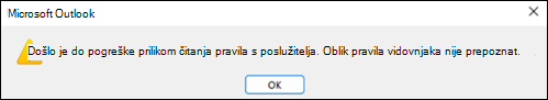 Pogreška pravila čitanja u programu Outlook