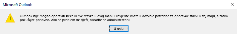 Pogreška pri oporavku izbrisanih stavki