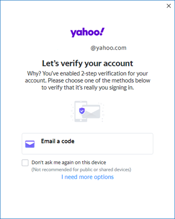 Treći zaslon za postavljanje servisa Yahoo Outlook – provjera računa