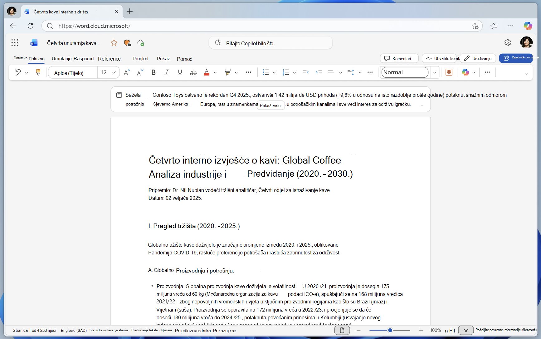 Summary at the top of the document