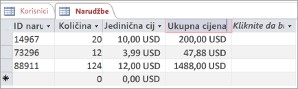 Imenovanje polja u tablici programa Access