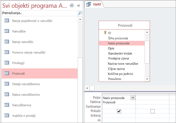Snimka prikaza Svi objekti programa Access