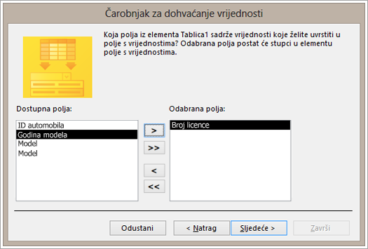 Isječak na zaslonu čarobnjaka za dohvaćanje vrijednosti