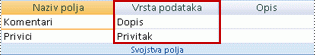 Postavka vrste podataka
