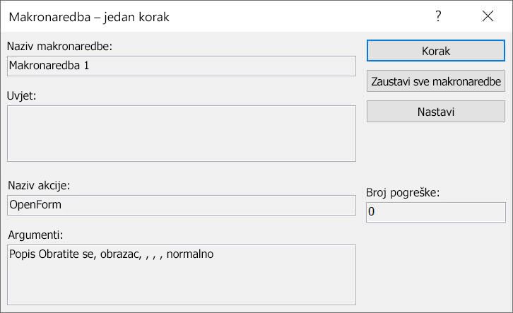 Dijaloški okvir Jedan korak makronaredbe