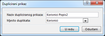 Duplicate view dialog showing name of duplicate box and location for duplicate box.
