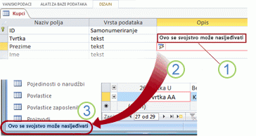 Prenesena postavka svojstva Opis prikazana na traci stanja