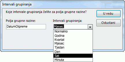 Intervali grupiranja u čarobnjaku za izvješća