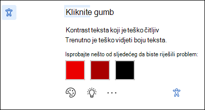 Zaslon obavijesti o problemu pristupačnosti s mogućim rješenjima.