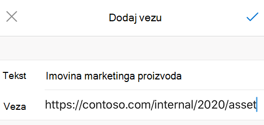 Dijaloški okvir Dodavanje veze u programu Outlook za iOS.