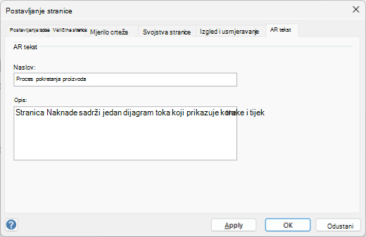 Dijaloški okvir Zamjenski tekst za stranicu u programu Visio za Windows.