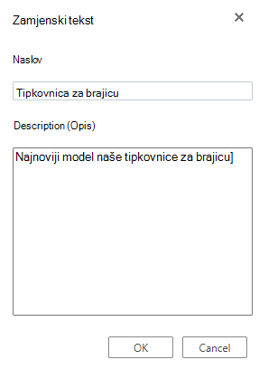Dijaloški okvir Alternativni tekst u programu Visio za web