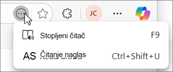 Snimka padajućeg izbornika akcijskog gumba Edge više.