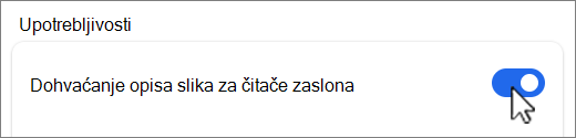 Snimka zaslona gumba Dohvaćanje opisa slika.