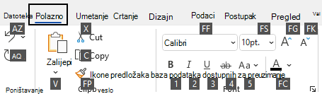 Savjeti za tipke prikazani na vrpci za Visio u sustavu Windows.