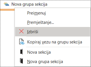Dijaloški okvir za brisanje grupe sekcije u programu OneNote za Windows