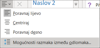 Snimka zaslona s mogućnošću Prored odlomaka na izborniku Polazno.