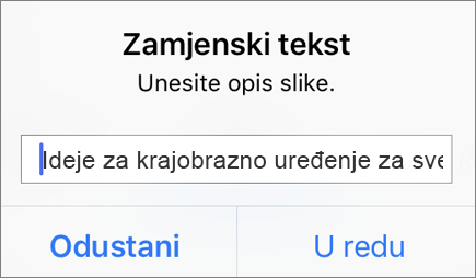 Izbornik zamjenskog teksta za sliku u aplikaciji Outlook za iOS