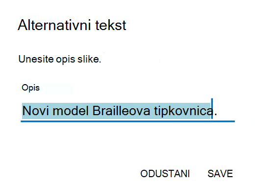 Dijaloški okvir za zamjenski tekst u aplikaciji Outlook za Android.