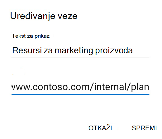 Dijaloški okvir Uređivanje veze u aplikaciji Outlook za Android