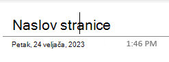 Polja teksta za naslov stranice na stranici u programu OneNote za Windows 10.