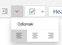Izbornik Odlomak s prikazom dostupnih mogućnosti u programu OneNote za Windows 10.