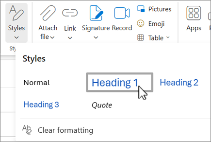 Izbornik Stilovi u programu Outlook na webu.