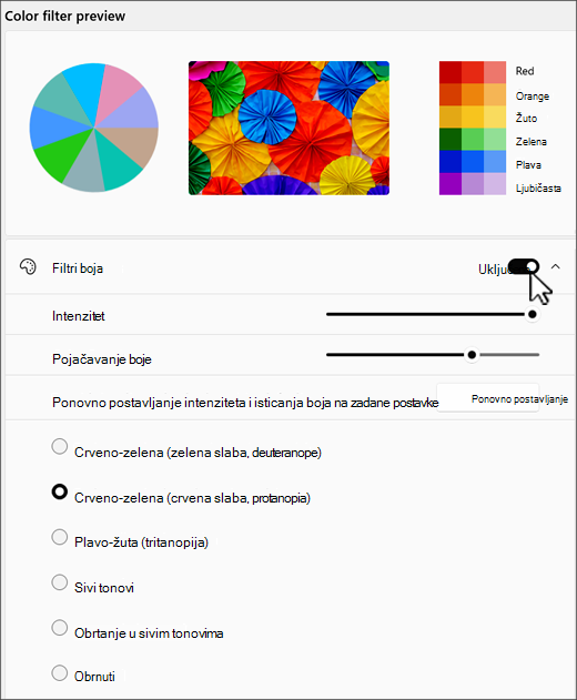 Postavke filtra boja u sustavu Windows 11
