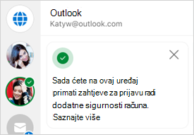 Snimka zaslona na kojoj se prikazuje potvrda prijave
