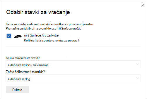 Snimka stanja za odabir povratka.