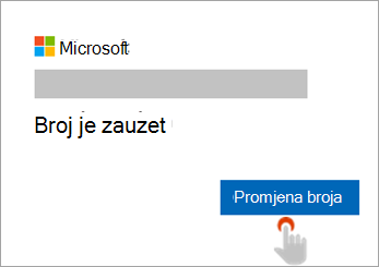 Snimka zaslona ruke koja odabire gumb Promijeni broj